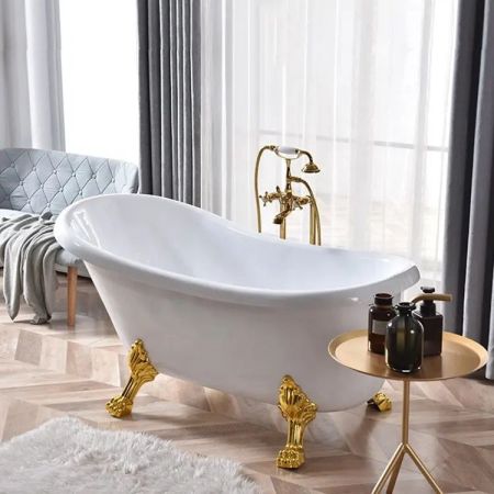Ванна CLASSIC 150 акриловая отдельностоящая Cerutti SPA (1570x770x740) на львиных алюминиевых лапах (золото), артикул CT9667