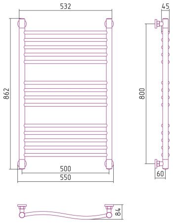 Полотенцесушитель водяной "ФЛЮИД+" 800х500 (Матовая Шампань)