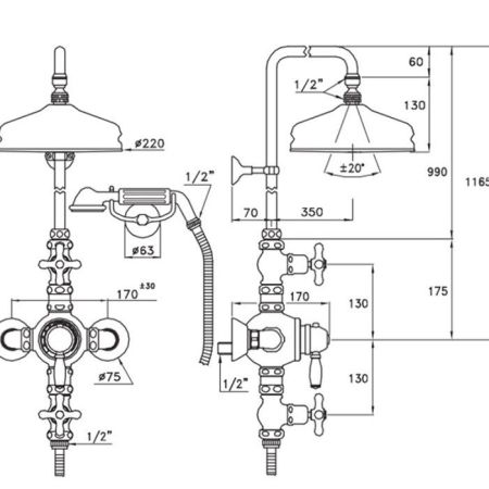 Stella Roma Душевой комплект IS3284/33-220: термостатический смеситель, штанга+ручной+верхний душ 220мм, цвет: хром, артикул RM 06100 CR00