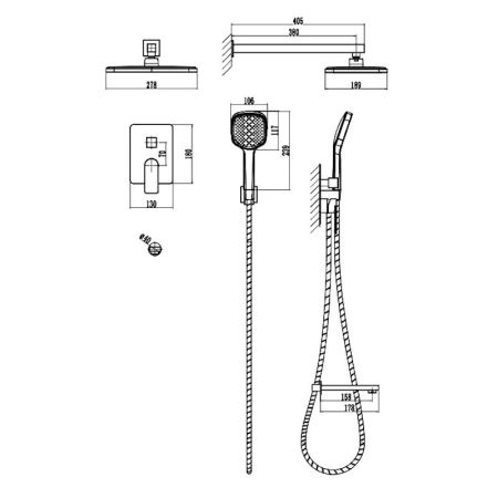 Душевая система встраиваемая 7в1 Voda NEVA 7in1NV, хром, артикул 7in1NV
