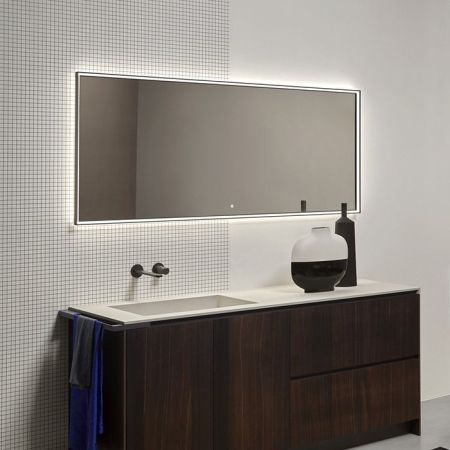 ANTONIO LUPI  Зеркало 1710х750х4 мм., с белой светодиодной подсветкой, с блестящей кромкой, с трансф., рама черная, артикул NASTRO75W Nero