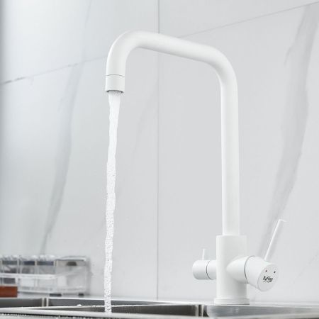 Смеситель для кухни с подключением фильтра воды Raffine F118C, белый, артикул F118C