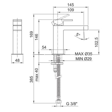 Fantini Mare Смеситель для раковины, 1 отв., без донного клапана, излив 110мм, цвет: хром