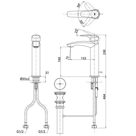 TOTO GM Смеситель для раковины  на 1 отв, h230мм, со сливным клапаном,цвет хром