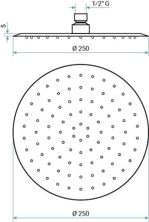 Emmevi, душевая круглая ультратонкая антикальковая головка из нержавеющей стали 250 мм, подключение 1/2", артикул C06650INmm250