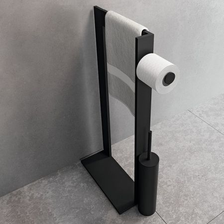 NOVELLINI FRAME Стойка напольная с полотенцедержателем, держателем туалетной бумаги и ершиком для унитаза, цвет черный матовый, артикул R90AKFPSRS-H