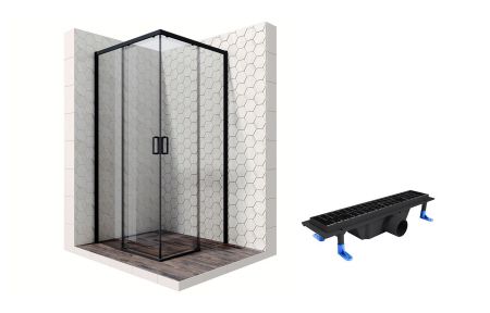 Душевой уголок Ambassador Queen Black 11011203-ST1, квадратный, линейный трап, 90х90, артикул 11011203-ST1
