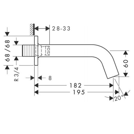 AX Citterio M Излив для ванны, 182мм, настенный, ¾’, цвет: хром, артикул 34410000