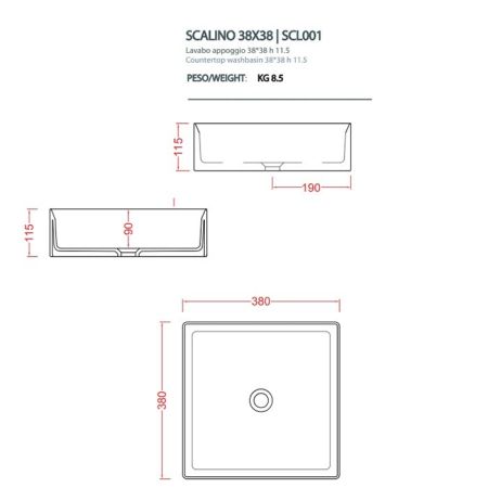 Artceram SCALINO Раковина настольная 38x38 см, цвет cream (фактура - необработанная глина)