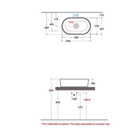 Globo Le Pietre Раковина накладная овальная 60х35х16 см, цвет вулканический серый