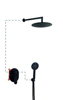 AQG Beta, душевой комплект ER208 на 2 потребителя: с круглым верхним душем 25 см и кронштейном 35 см, цвет черный матовый