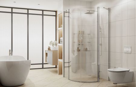 Душевой уголок Ambassador Nord 13011102-ST9, полукруглый, линейный трап, 100х100, артикул 13011102-ST9