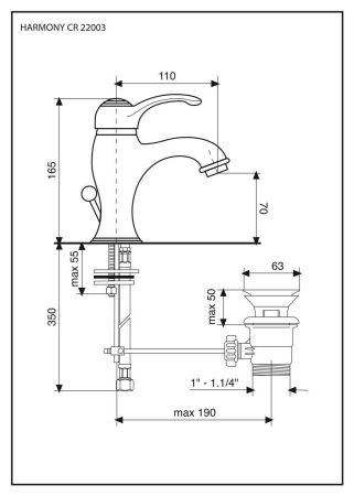 Смеситель Harmony с донным клапаном для раковины, цвет белый-золото, артикул 22003BO