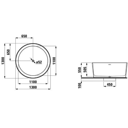 Laufen VAL Ванна 1300x1300x505мм, свободностоящая, круглая, с слив-переливом,  материал: композит, цвет: белый, артикул 2.3128.2.000.000.1