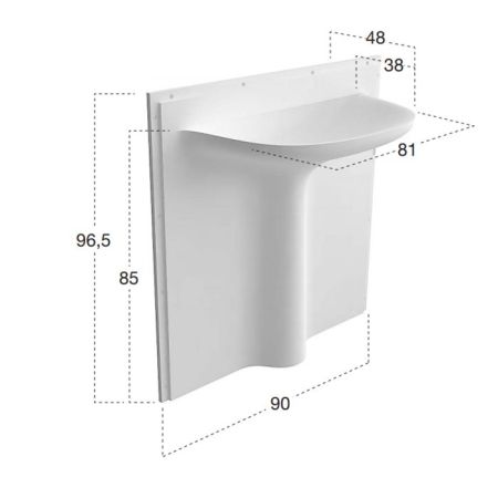 ANTONIO LUPI CALICE Раковина встраиваемая в стену 900х965х480 мм., с донным клапаном, сифоном, гибким шлангом и трансформатором, Corian, цвет белый, артикул CALICE