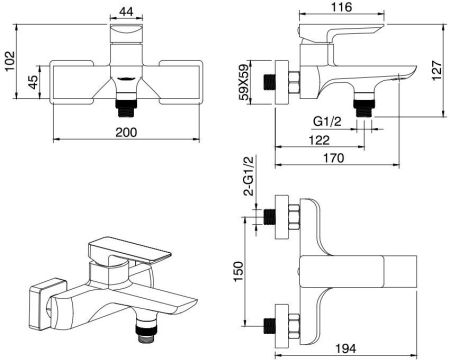 Смеситель для ванны с душем Allen Brau Infinity 5.21006-31 черный матовый, артикул 5.21006-31