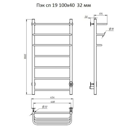 Электрический полотенцесушитель Тругор ПЭК 19 СП 100x40 Хром