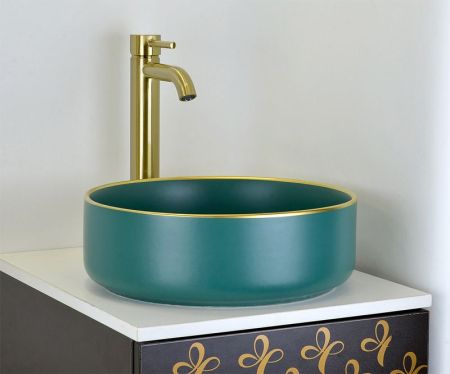 Раковина-чаша Bronze de Luxe 36 1054 Зеленая с золотым ободом