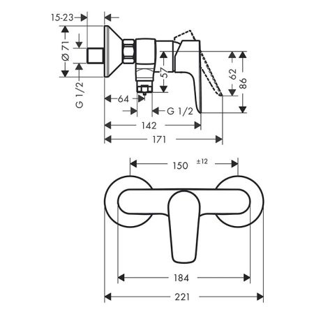 Смеситель для душа, Hansgrohe, Talis, тип открывания воды-однорычажный, тип регулирования воды-керамический узел смешивания, тип установки-настенный, отверстия для монтажа-2, цвет-шлифованный черный хром, артикул 71760340