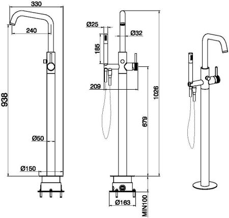 Смеситель для ванны Allen Brau Priority 5.31008-GB (с внутренней частью) золото, артикул 5.31008-GB