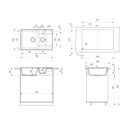 Кухонная мойка Ulgran Quartz Prima 780 1,5 K-10, песок, артикул Prima 780 1,5K-10