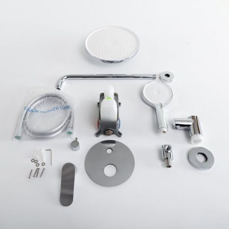 STYLUS-DSET-IN Душевой комплект встраиваемый (смеситель встраиваемый, верхний душ, ручной душ со шлангом, штуцер с держателем), сатин, артикул STYLUS-DSET-IN