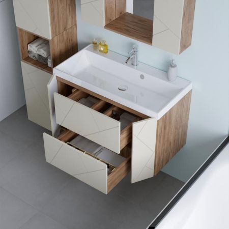 Тумба под раковину подвесная Бриклаер КРИСТАЛЛ латте, 90 см, артикул 4627125416958