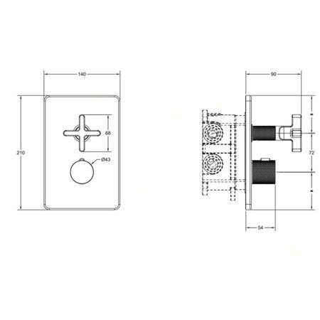 GESSI INCISO Встраиваемый термостатический смеситель на 2 источника, резьба 1/2" (внешняя часть), цвет: finox