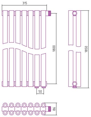Отопительный радиатор ЭСТЕТ-00 н/ж EU50 1800х315 / 7 сек (Состаренная БРОНЗА), артикул 05-0322-1807