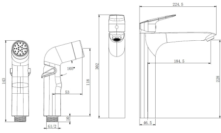 Смеситель Montreal с гигиен. душем, высокий, артикул: MT25H