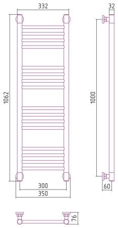 Полотенцесушитель водяной "Богема+" прямая 1000х300 (Матовое ЗОЛОТО), артикул 032-0220-1030