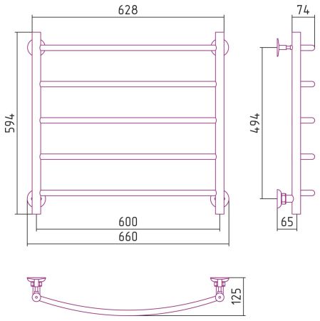 Полотенцесушитель водяной СТИЛЬЕ "Версия-Н2" 600х600 (5) Г 18 (Белый)