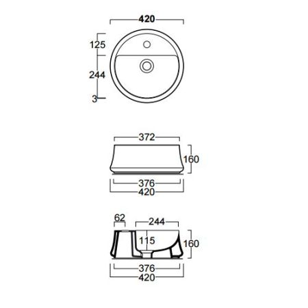 SIMAS Sharp раковина накладная, диаметр 42см, с 1 отв. под смеситель, артикул SH03bi*1