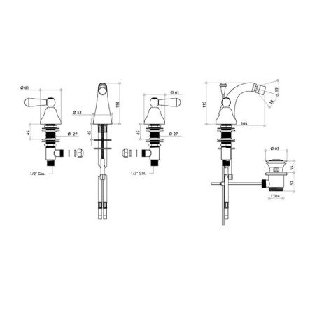 Bongio Mille Nuits Смеситель для биде, цвет хром/черный фарфор, артикул 22503CR00