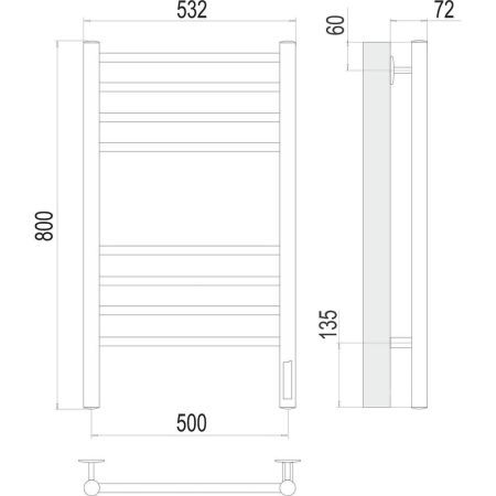 Полотенцесушитель электрический Terminus Аврора П8 50х80 КС 905, черный, артикул 4670078527493