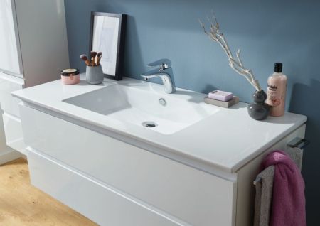 Puris Ace, тумба под раковину из минерального литья 1200 мм, цвет белый высокоглянцевый, артикул WUA331228(672/161)