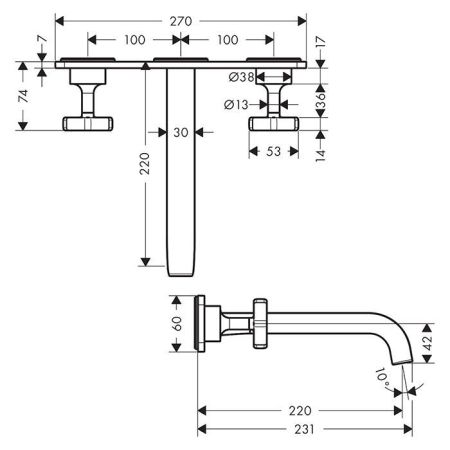 AX Citterio E 3 отвер. смес для раков , цвет шлифованная бронза