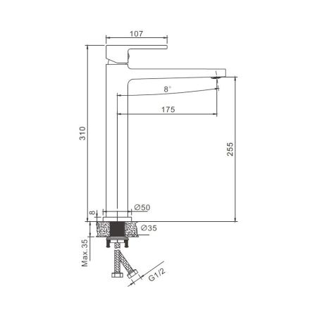 Смеситель для раковины высокий BELZ B11658-3, оружейная сталь