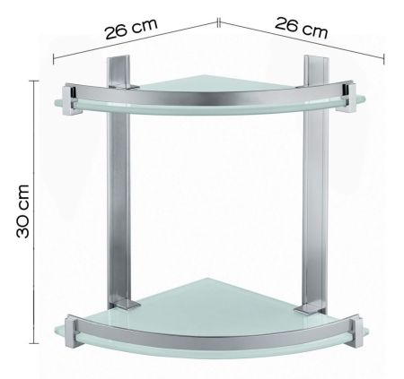Gedy, стеклянная полукруглая 2-х уровневая полка с бортиком (26х26хh30), цвет зачищенный хром, артикул CD81(38)