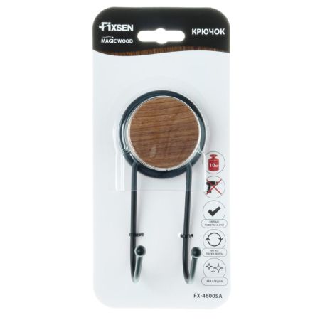 Двойной крючок для ванной FIXSEN MAGIC WOOD FX-46005A, черный/коричневый, артикул FX-46005A
