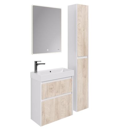 Тумба с раковиной подвесная Dreja Slim 65 см, белый/дуб кантри, артикул 99-0501-com