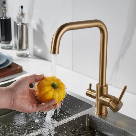 Смеситель для кухни с подключением фильтра Shevanik S228G, золотой сатин, артикул S228G