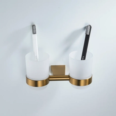 Стакан для ванной комнаты двойной Shevanik SG5722G, золотой сатин, артикул SG5722G