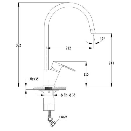 Смеситель для кухни GranFest 5023, черный
