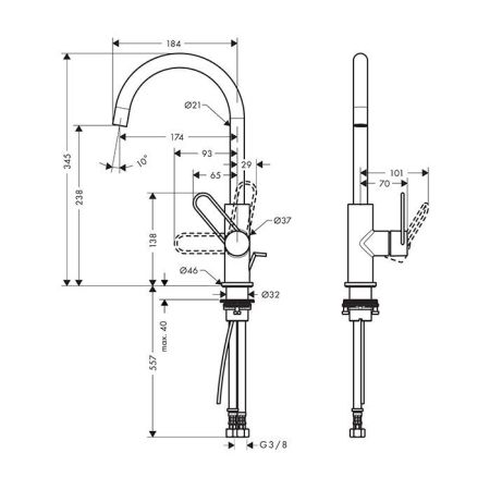 AX Uno Смеситель для раковины 240, цвет шлифованное золото, артикул 38036250