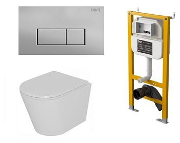 Комплект D&K Унитаз подвесной безободковый DT1026016, Инсталляция DI8050127, Клавиша смыва DB1499002, матовый хром (DS1021617)