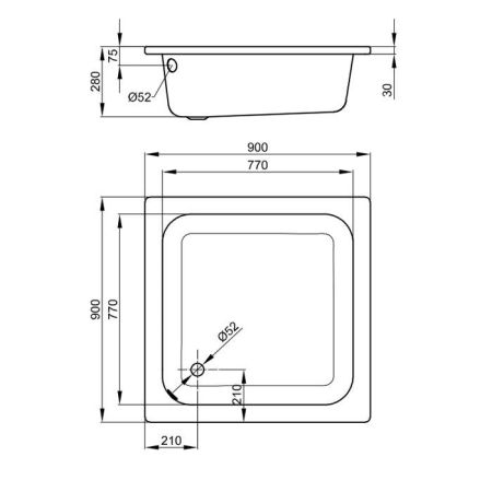 BETTE Delta Душевой поддон квадратный 90х90хh2,8 см, D52 мм, цвет белый (без шумоизоляции), артикул 5910-000