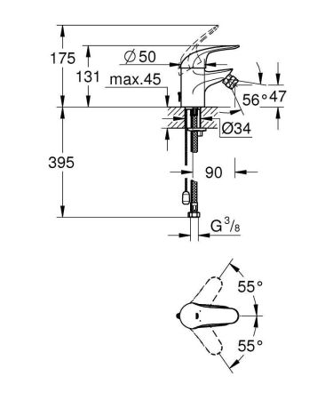 Смеситель для биде GROHE Euroeco с цепочкой, хром (32882000)
