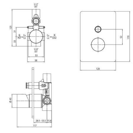 Bossini Встр. часть смесителя с девиатором 2 направления' 1/2”, цвет: латунь, артикул Z00005