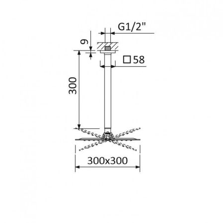 Верхний душ квадратный с потолочным кронштейном CEZARES CZR-B-TDDQ-30/30, артикул CZR-B-TDDQ-30/30-NOP
